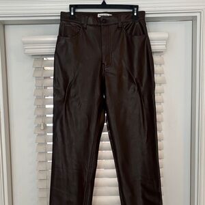 Abercrombie & Fitch “The 90s Straight Ultra High Rise” Brown Vegan Leather Pants
